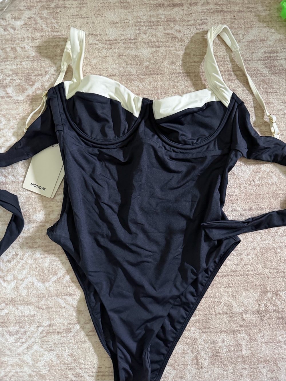 Monday Swimwear Black and White One-Piece Swimsuit with Underwire